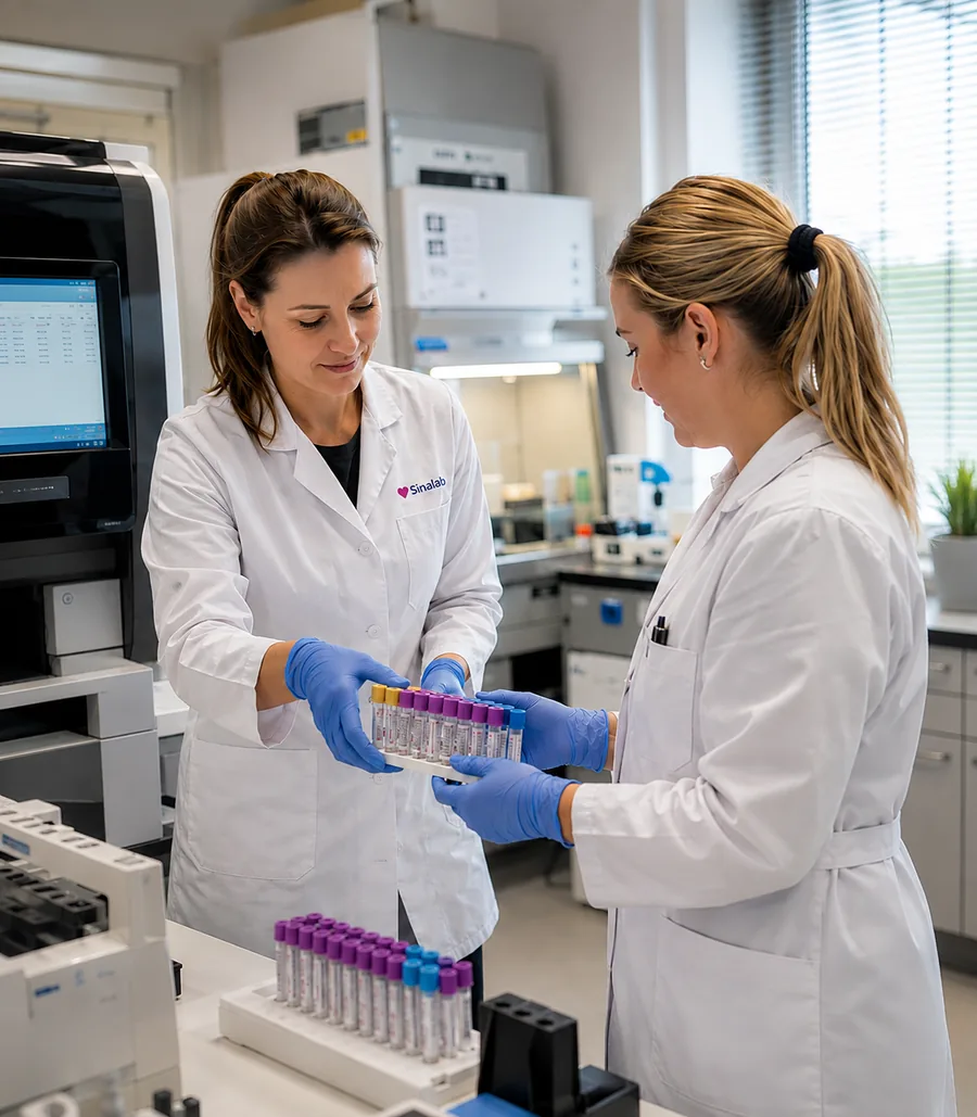 Kaksi laboratorioalan ammattilaista työskentelemässä laboratoriossa